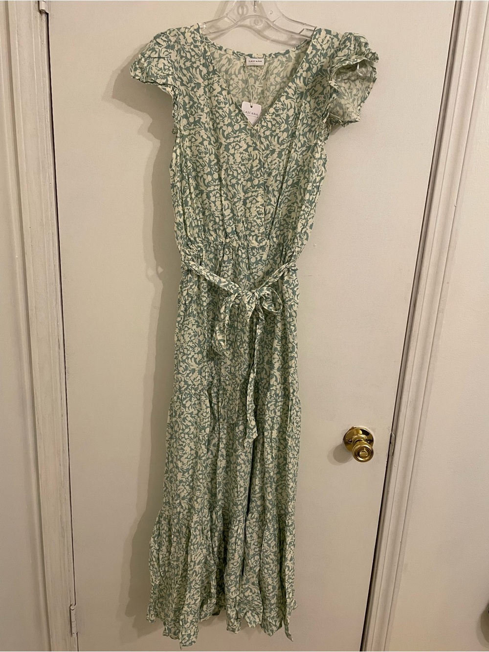 Floral Mint Green Wrap Maxi Dress with Tie Waist